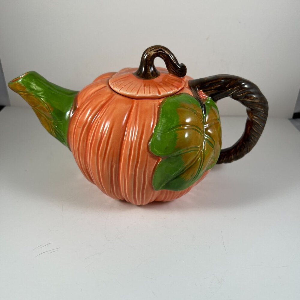 Hand-Painted Ceramic Pumpkin Teapot With Lid